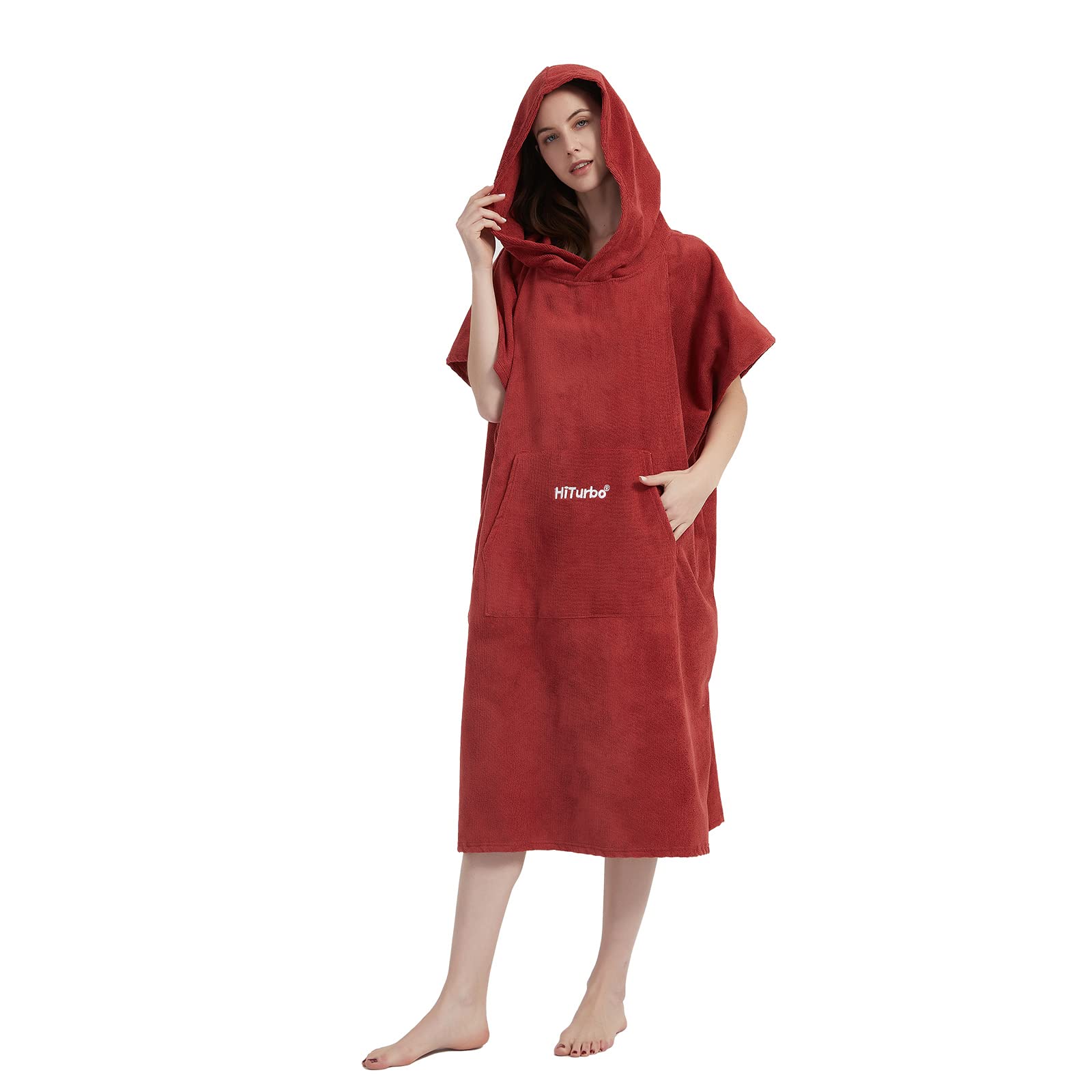 Hiturbo Changing Robe Towel Poncho Surf Short Sleeve Bath Robe with hooded