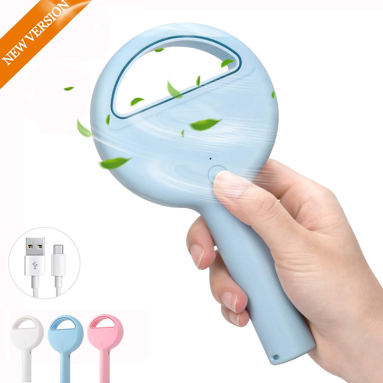 Yobenki Handheld Fan Portable Personal Fan Mini USB Bladeless Fan Rechargeable Desk Fan 100% Safe with 2000 mAh Battery Strong Wind Perfect for Outdoor Traveling Sport Outdoor Camping Office(Blue)