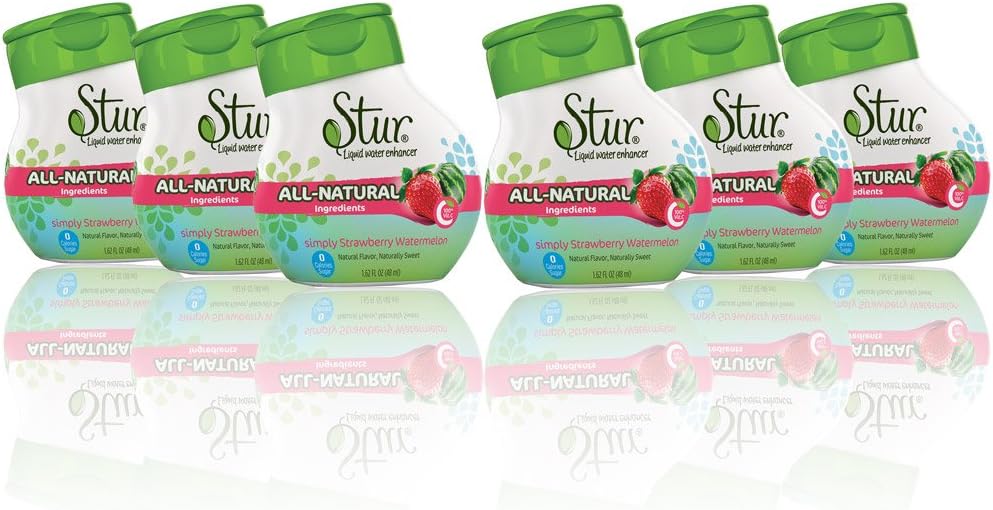 Stur® Strawberry Watermelon (6 Pack) - High in Vitamin C. All Natural Stevia Water Enhancer. Alternative Squash and Fruit Juice. No Sugar, no Calories. Contains Natural Stevia Sweetener.