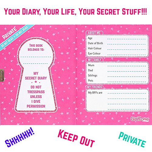 GirlZone Secret Lockable Diary & Pen, Fun, Private
