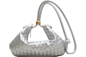 XPONNI Leather Woven Dumpling Bag, Cute Quilted Crossbody Bag, Woven Leather Handbag with Zipper