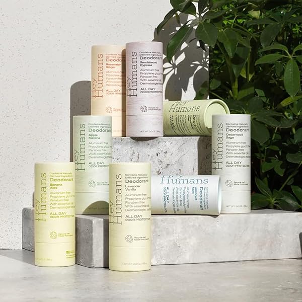 HEY HUMANS DEODORANT, ALUMINUM FREE DEODORANT FOR WOMEN AND MEN, CONTAINS NATURALLY DERIVED INGREDIENTS, ALL DAY ODOR CONTROL, REFRESHING ESSENTIAL OILS, EARTH FRIENDLY PACKAGE, ROSEWATER GINGER