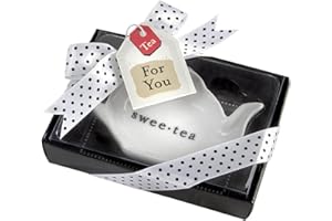 KATE ASPEN Swee-Tea Ceramic Tea-Bag Caddy in Black & White Serving-Tray Gift Box