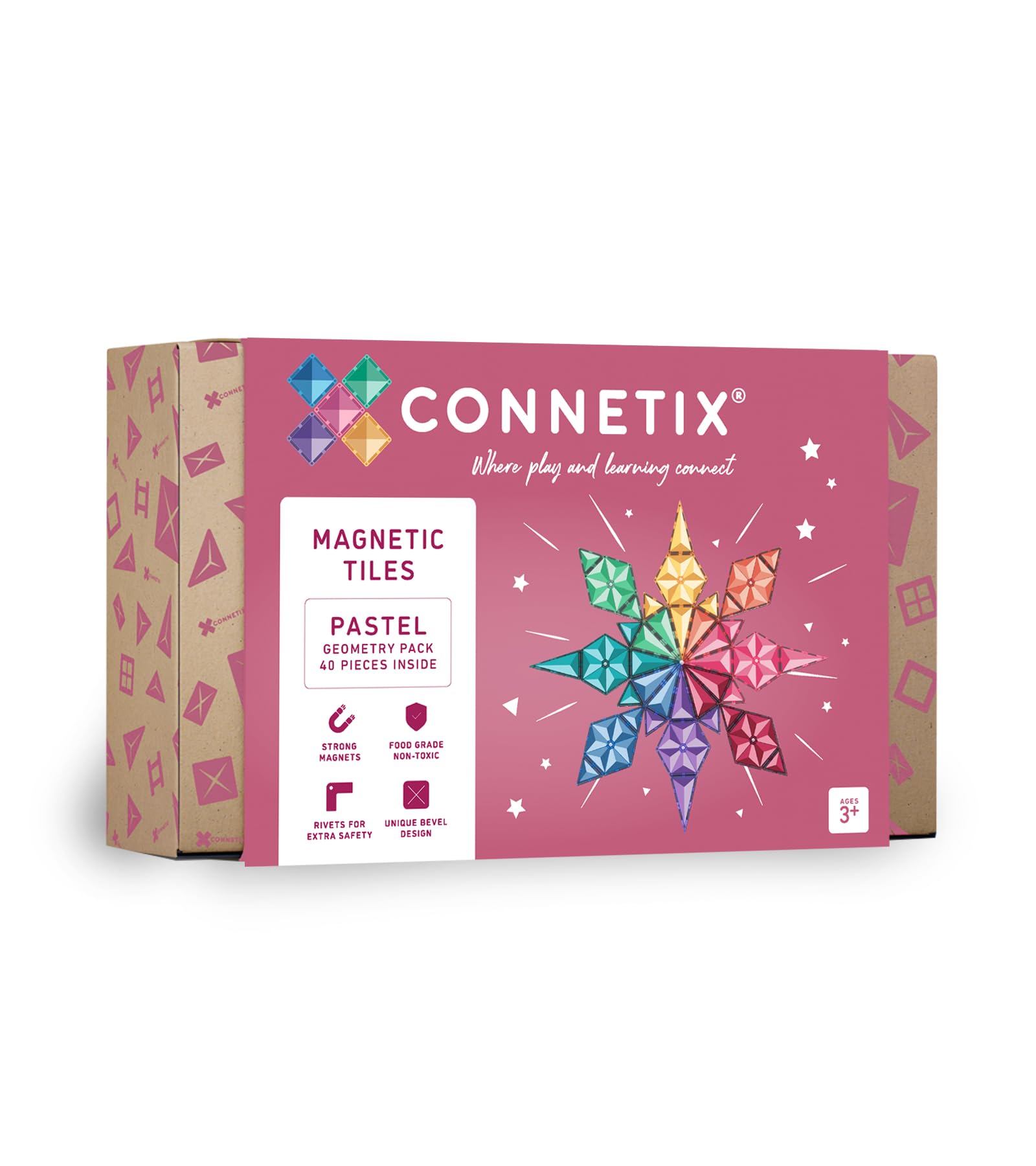 CONNETIX Magnetic Tiles Pastel Geometry Pack, 40 Pieces
