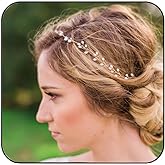 Catery Bridal Headbands Pearl Hair Vine Wedding Headpiece Bride Head Band Accessories for Women and Girls (Gold)