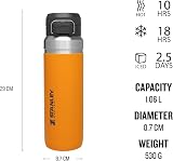 STANLEY 1.06L Quick Flip Stainless Steel Water Bottle Saffron Cold 18h Leakproof view 2