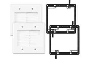 VCELINK 2 Gang Brush Wall Plate with Mounting Bracket, Pass Through Wire Hider for Cable Management, Ethernet Cables, HDMI Ca