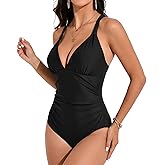 Cromi Womens One Piece Swimsuit Tummy Control Sexy V Neck Slimming Bathing Suits