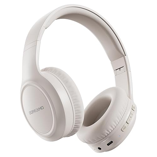 DOREAMO Over Ear Headphones Wireless, Bluetooth 5.4, Foldable Wireless Headphones with Microphone, 70H Playtime, HiFi Stereo with Deep Bass for PC Cellphone Travel Office (off-white)