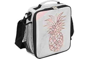 PARDICK Marble Pineapple Kids Lunch Bag Pinks Pineapple Insulated Lunch Box for Girls Waterproof Lunch Bento Tote Bags Thermal Lunchbox School Lunchbox Insulated with Shoulder Strap