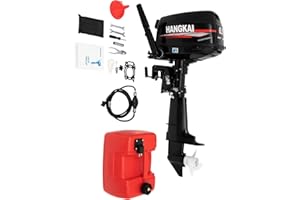 HASANEN 6.5HP 4Stroke Outboard Motor, 123CC Heavy Duty Short shaft Boat Engine Tiller Control Fishing Boat Engine w/Water Cooling & CDI Ignition System & Infinitely Variable Speed for Inflatable Marine Yacht