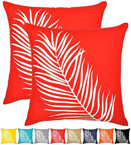 Throw Pillow Cover Cushion Cases Cotton Printed Feather (18 x 18 Inches, Set of 2, Red) by Urban Style Décor