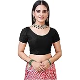 themilestocks TMS Women's Blouses Readymade Gold Stretchable Saree Crop Top Choli Free Size (Can fit bust size 28in-38in,Black)