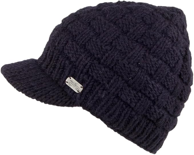 Village Hats Kusan Basket Weave Peaked Beanie Hat Navy Blue 1Size