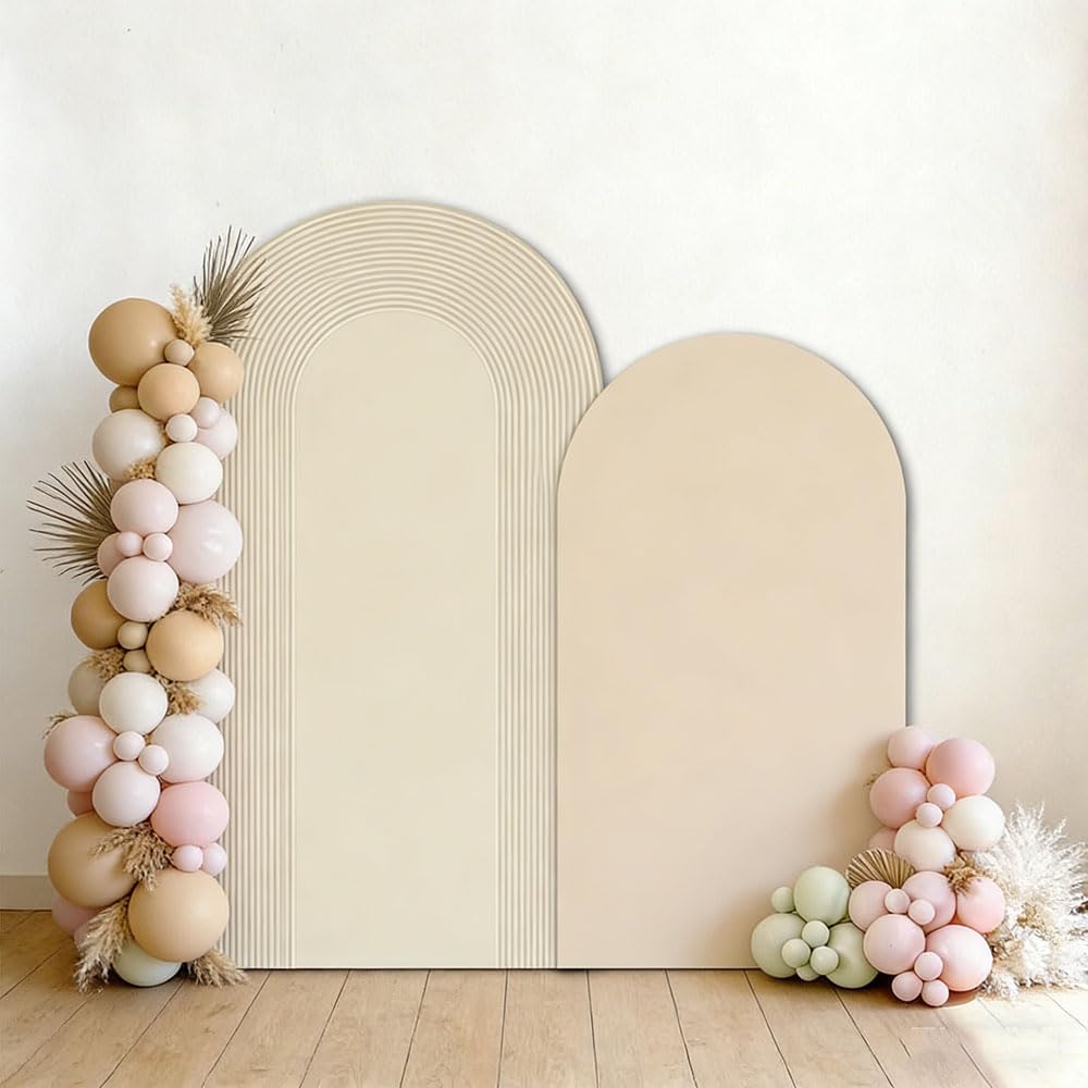 Photo 1 of Set of 2 Arch Backdrop Covers,Beige Ripple Spandex Stretchy Covers for Birthday Baby Shower Welcome Baby Fiesta Party Decoration (7.2FT+6FT)
