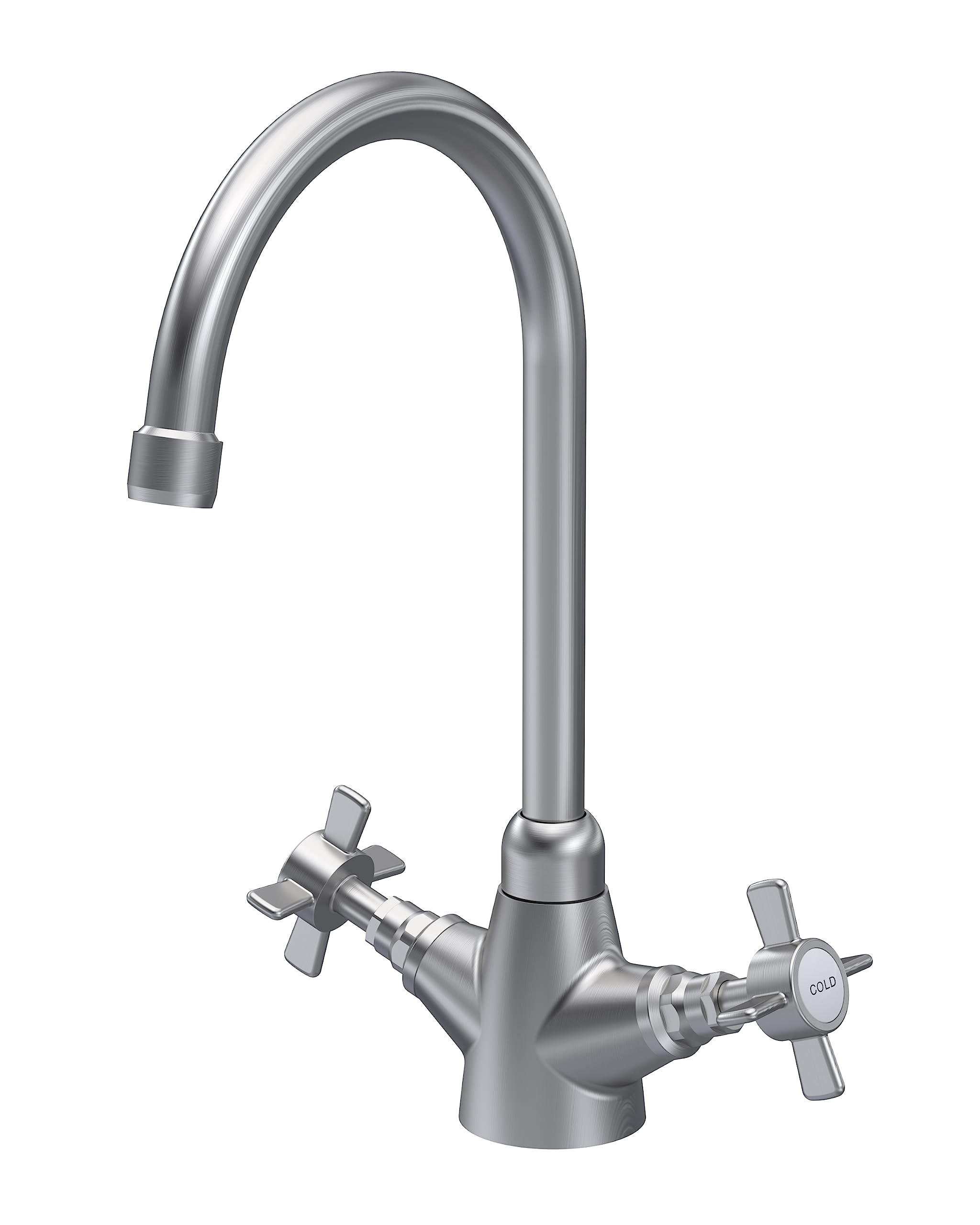 nuie KB603 Kitchen Taps Traditional Mono Mixer Kitchen Tap with Crosshead Handles, 320mm, Brushed Nickel