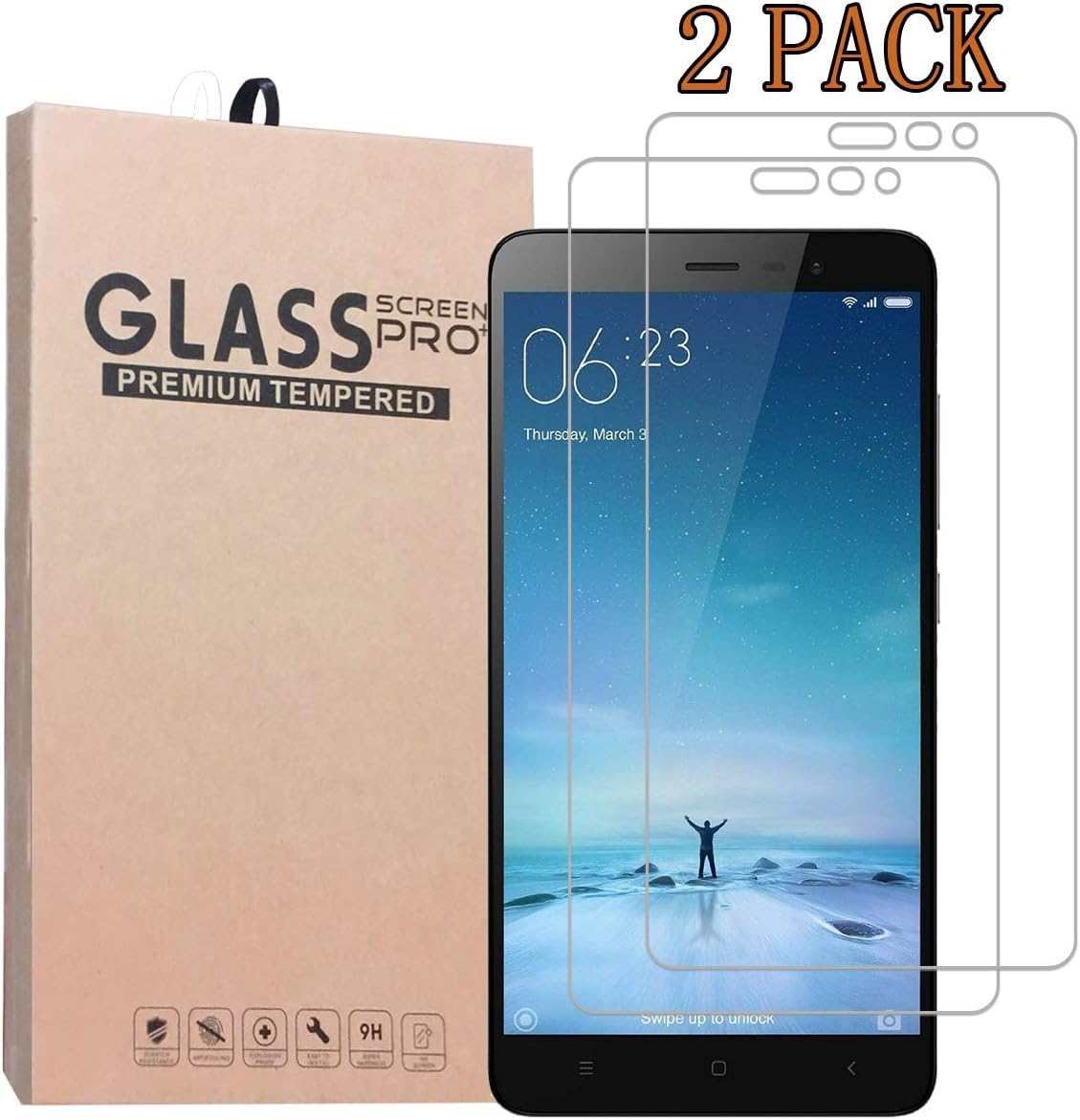 [2-Pack] Xiaomi Redmi Note 3 Screen Protector, Premium Quality Tempered Glass Protective Film 0.33mm Anti-Bubble Shield 9H Hardness Clear Scratch Resist Bubble-Free Anti-Fingerprint High Responsivity