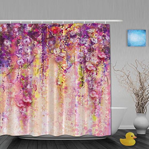 Art Printing Spring Secenry Pink Floral Waterfall Bathroom Shower Curtains Mildew And Fade Resistant Waterproof Polyester Fabric For Home Decor 72"x60"Inch