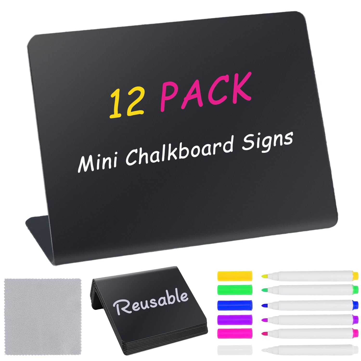 Photo 1 of 12PCS Mini Chalkboard Signs, 4"x3" Food Labels for Party Buffet, Reusable Table Sign Chalk Board for Weddings, Birthday Parties, Message Board Signs and Event Decoration