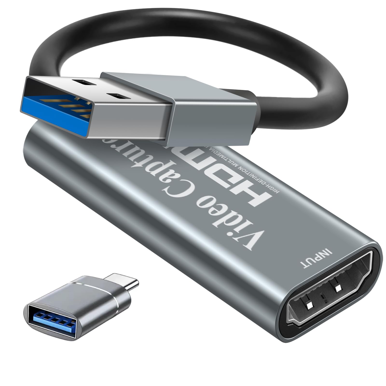Photo 1 of Papeaso Video Capture Cards, 4K HDMI to USB 3.0 Video Capture Device, 1080P HD 60fps Broadcast Live and Record Video Audio Grabber for Gaming, Streaming, Teaching, Video Conference (Silver)