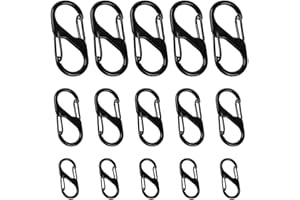 NADUSEP 15pcs Zipper Clip Theft Deterrent, Zipper Pull Replacement Zipper Connectors Zipper Lock Clips Keychain Locking Clip, Dual Wire S Shaped Carabiner to Keep Zipper Closed (Black, 3 Sizes)