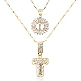 MEIITRUE Letter Necklace 14k Gold Plated Bling Dainty Necklaces Trendy Chunky Custom Name Necklace Personalized Round Circle Pendant Zirconia Letters Name Crystal Jewelry Gifts for Women