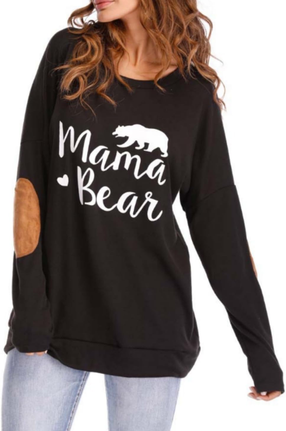 DOKER Women's Mama Bear Casual Solid T-Shirt Crew Neck Letter Print Tops Blouse