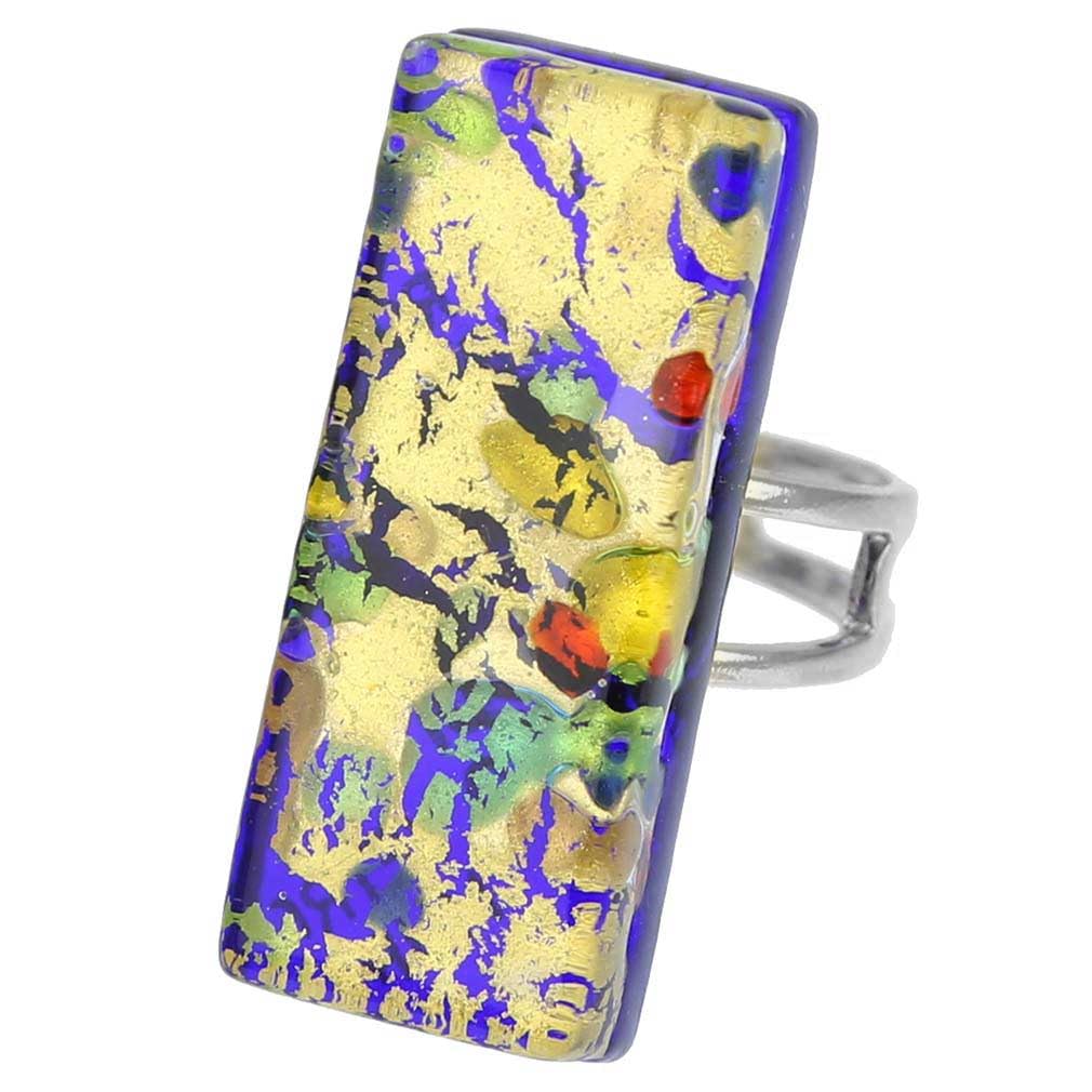 Glass Of Venice Murano Glass Venetian Reflections Rectangular Adjustable Ring - Golden Meadow
