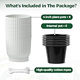 T4U Mini Self Watering Plant Pots 6 Pack 10cm White Plastic Indoor Planters view 6