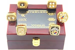 XiaKoMan PIT Football 1974 1975 1978 1979 2005 2008 World Champions Replica Rings Set with wooden Box