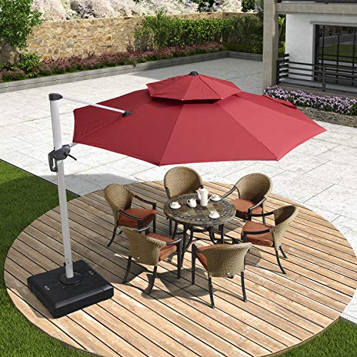 PURPLE LEAF 12 Feet Double Top Round Deluxe Patio Umbrella Offset