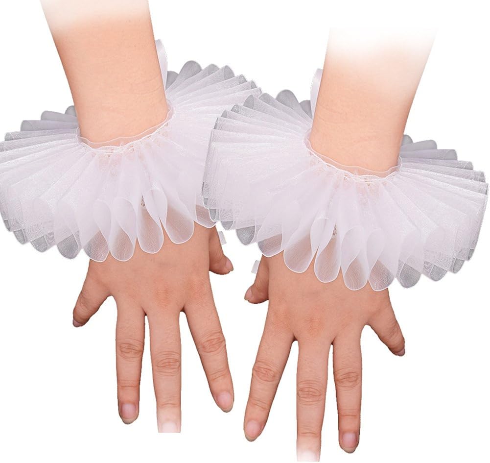 GRACEART Elizabethan Wrist Ruffs Ruffled Cuff Arm Bands (White)(Size: One Size)