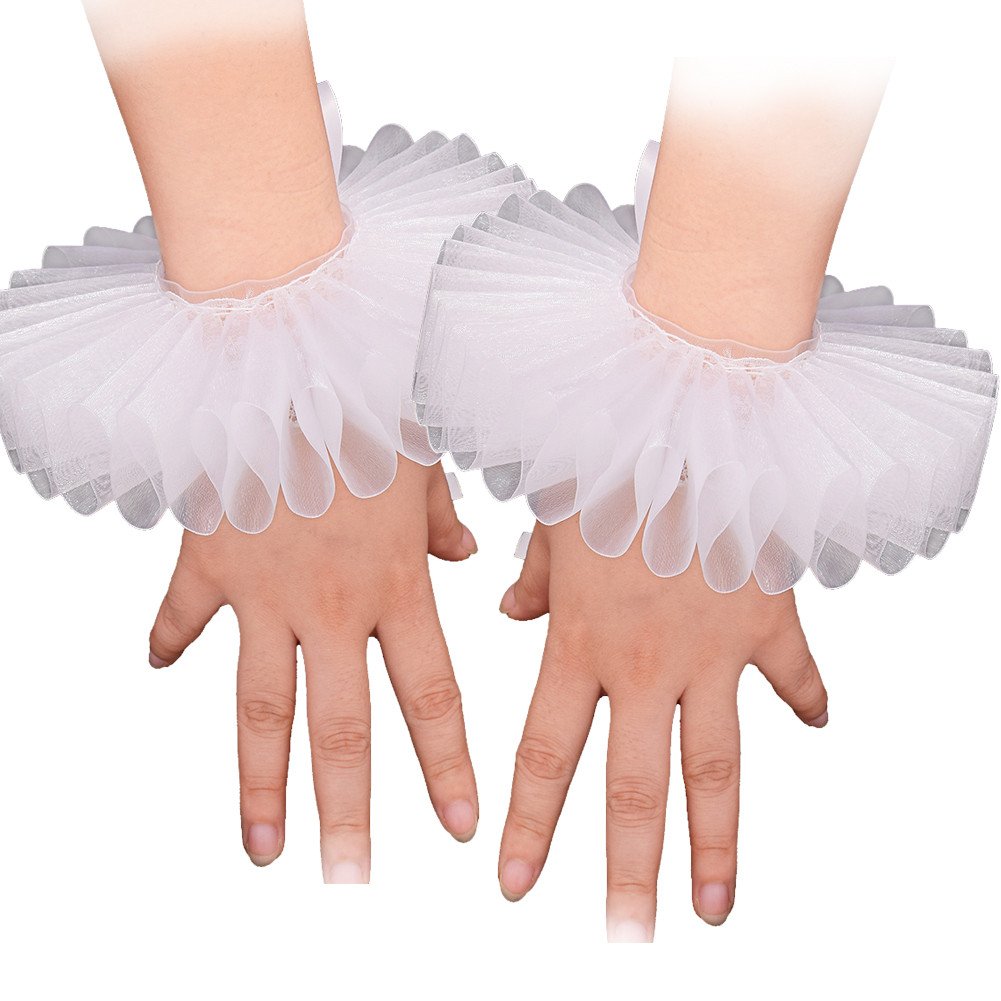GRACEART Elizabethan Wrist Ruffs Ruffled Cuff Arm Bands (White)(Size: One Size)