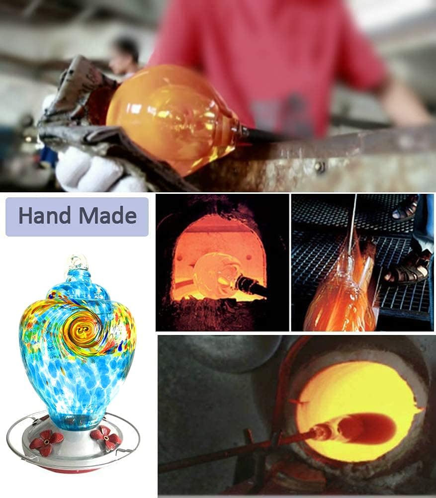 Hummingbird Feeder Glass, Hand Glass Blown Hummingbird Feeder Hanger with Ant Guard Moat Phoenix for Outdoors Outsides : Garden & Outdoor