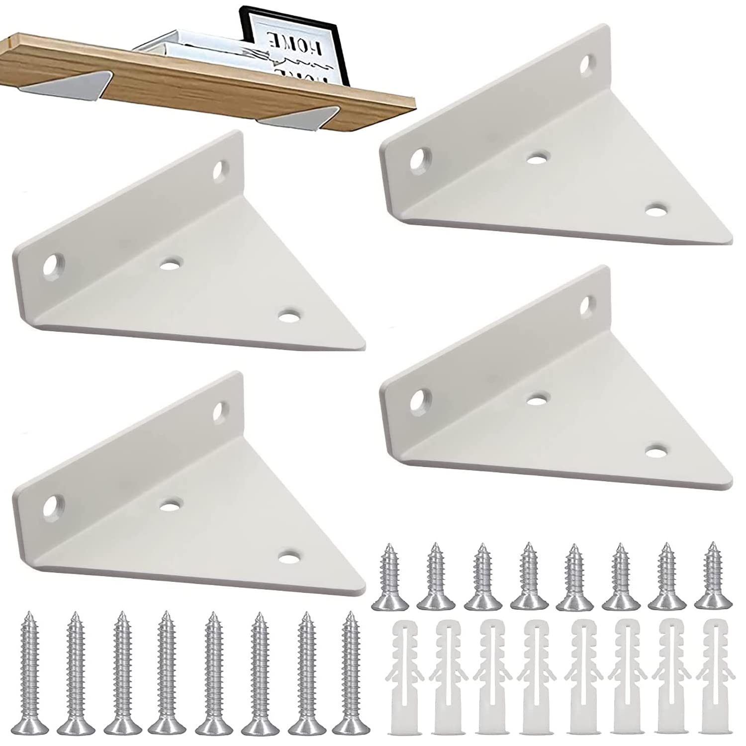 4 Pieces Floating Shelf Brackets, Wall Mounted Triangle Support, Hidden Heavy Duty Bracket, Triangle Shelf Brackets, Decorative Industrial Shelf Brackets with Screws for Bedroom Porch Living Room