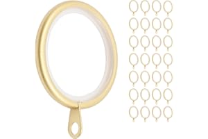 Meriville 28 pcs 1.5-Inch Inner Diameter Metal Curtain Rings with Eyelets, Fits Up to 1 1/4-Inch Rod (Set of 28 with Insert, Gold)