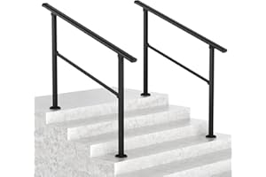 LOVMOR 2 Pack 4 Step Hand Rails for Outdoor Steps, Wrought Iron Railing, Exterior Hand Railing for Steps, Porch Railing Kit (3-4 Steps Handrail)