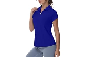 GGOV Womens Short Sleeve Golf Polo Shirt Zipper Tennis Top V Neck UPF 50+ Sun Protection Sport Shirts