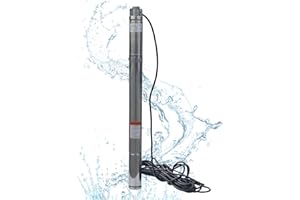 LFGUD Deep Well Submersible Pump, 0.5HP 4.4gpm Flow 164ft Head with 49ft Electric Cord 2" OD Pipe Submersible Bore Pump 1/2 inch Outlet Water Pump Stainless Steel Water Pump for Industrial, Irrigation