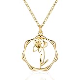 ABDOT Gold Necklace for Women Layered Birth Flower Necklaces 18K Gold Plated Custom Birth Month Floral Necklaces Paperclip Chain Necklace Women Anniversary Birthday Gifts for Women