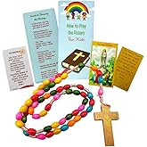 Westmon Works How to Pray the Rosary Complete Beginers Set with Wooden Beads Two Holy Cards and Large Easy Instruction Guide Students Pamphlet