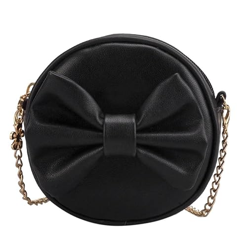 Zibuyu Cute Kids Girls Leather Shoulder Bags 3D Bow Tie Round Chain Messenger Bags