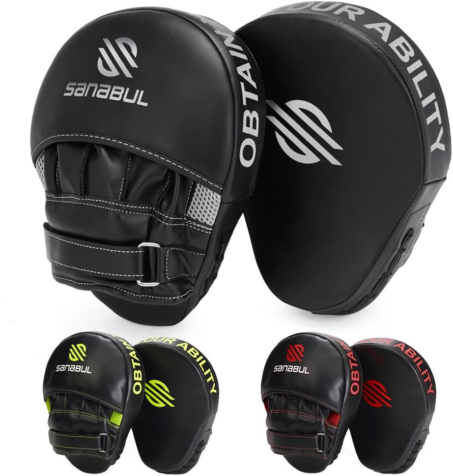 Sanabul Essential Curved Boxing MMA Punching Mitts (Black/Red) : Sports & Outdoors