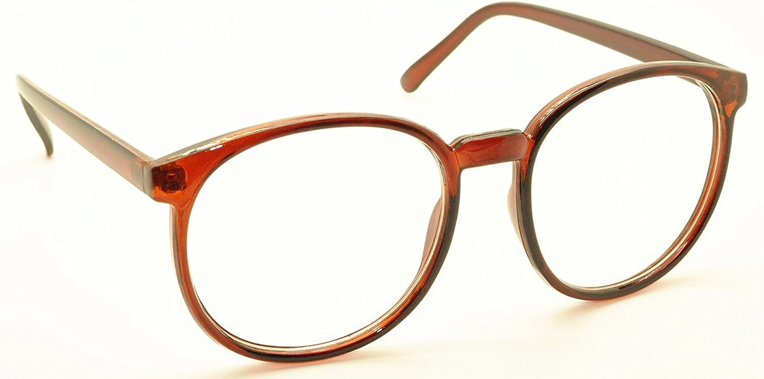 FancyG Retro Vintage Inspired Classic Nerd Round Clear Lens Glasses Eyewear - Brown: Clothing