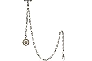 TREEWETO Men's Albert Chain Pocket Watch Curb Link Key Chain 2 Hooks with Antique Compass Pendant Design Charm Fob T Bar