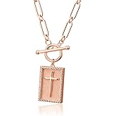 Moodear Cross Necklace for Women Trendy Chunky 14K Gold Plated/Silver Plated Cross Pendant Necklace Toggle Clasp Paperclip Chain Dainty Charm Necklace Fashion Religious Simple Jewelry Christian Gifts for Women