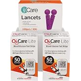 Oh&rsquo;Care Lite Blood Sugar Testing Monitor &ndash; Glucose Test Strips and Lancets for for Blood Testing &ndash; Accurate and Affordable Diabetic Supplies (100 Strips + 100 Lancets)
