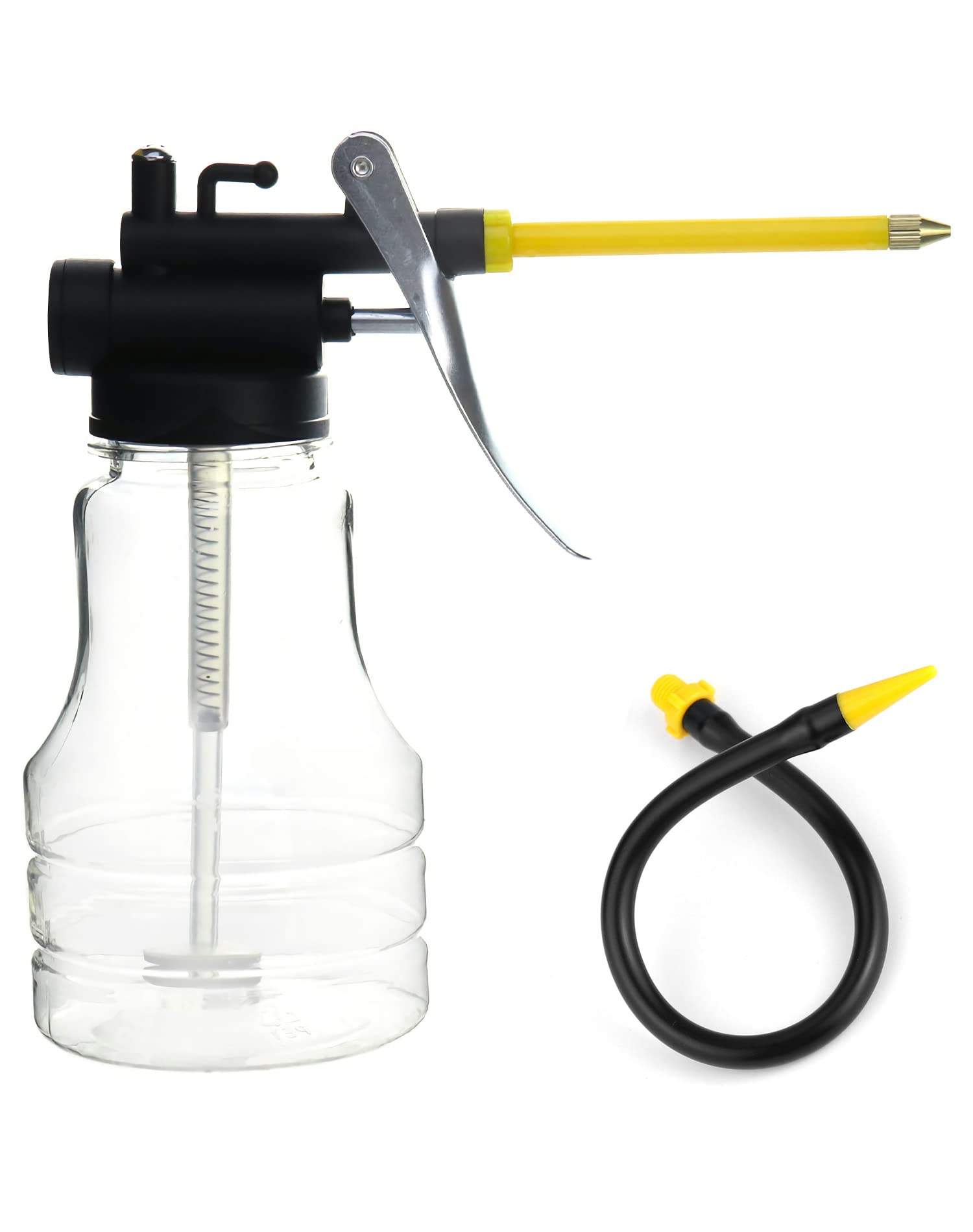 QWORK® Transparent Oil Can, High Pressure Pump Oiler with 2 Spout Straight & Flexible, 250ml