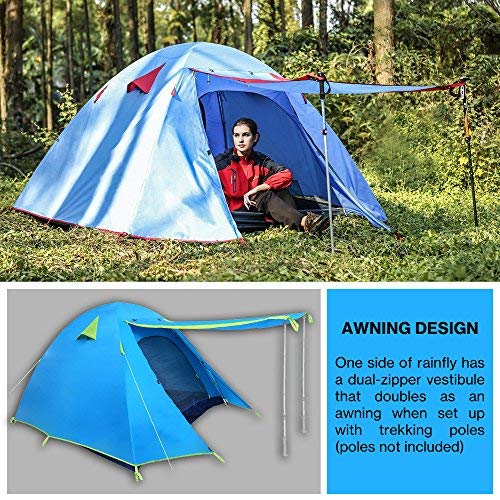 Weanas Professional Backpacking Tent 2 3 4 Person 3 Season Weatherproof Double Layer Large Space Aluminum Rod for Outdoor Family Camping Hunting Hiking Adventure Travel (Azure, 2-3 Person)