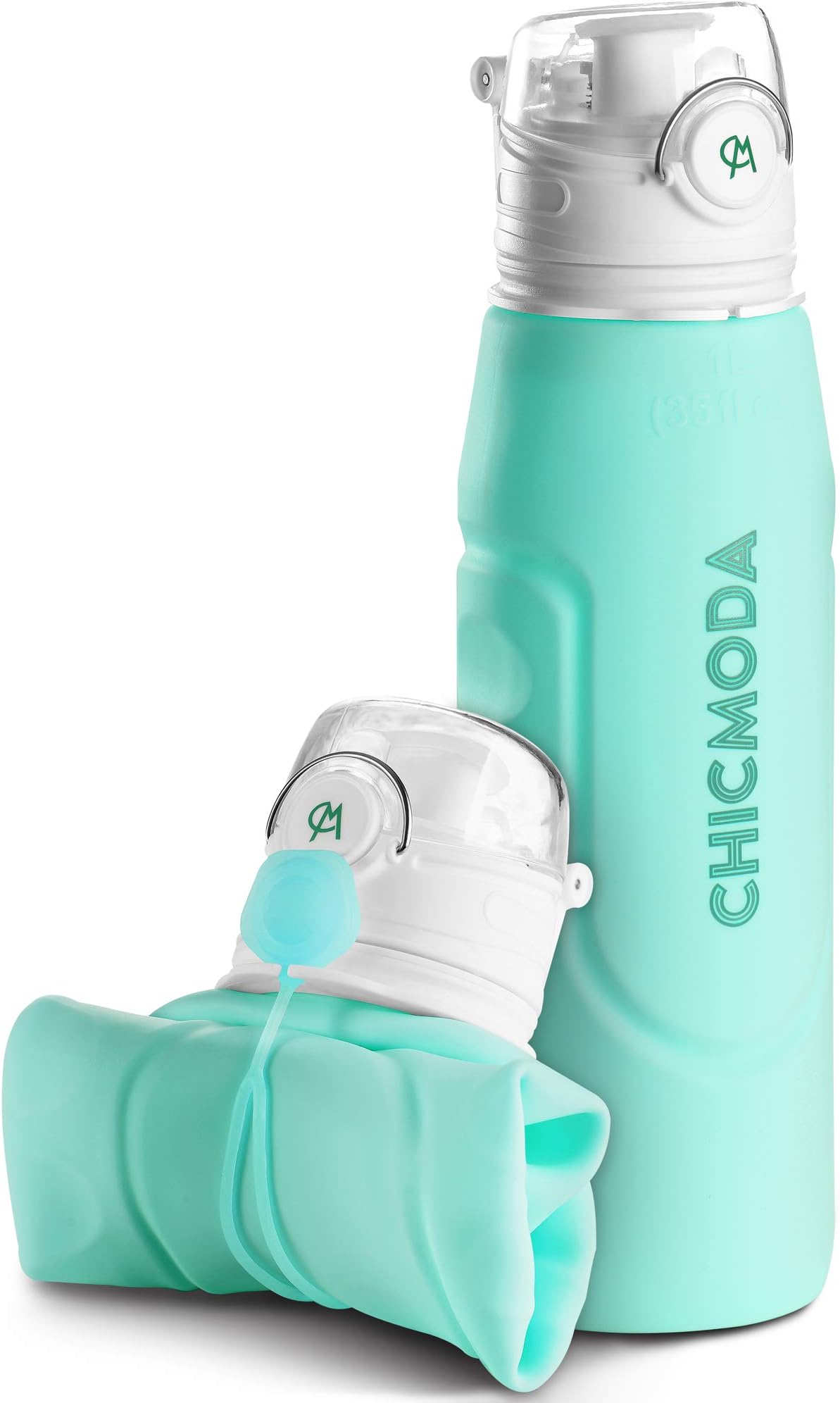 CHICMODA Collapsible Foldable Water Bottle, Silicone Lightweight 35 oz Portable Bottles Leak Proof, BPA Free, FDA Approved, Flip top for Travel Sports and Outdoors 1000ml
